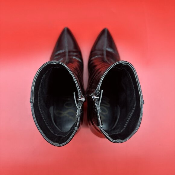 Sam Edelman Hilty Black Crinkle Patent Leather Ankle Booties - Women's Size 6M - Picture 6 of 11